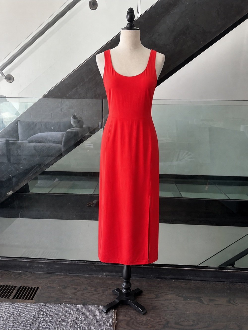 Reformation Red Scoop Neck Midi Dress